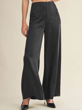 The Aria High-Waist Wide Leg Black Satin Pants